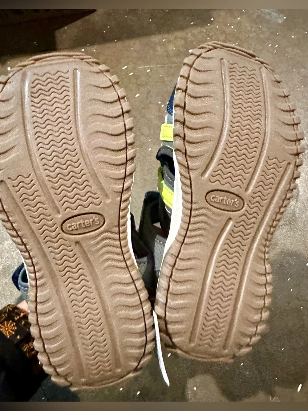 Carter's Navy and Gray Sandals with Lime Green Accents